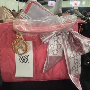 Pink Quilted Handbag with Scarf